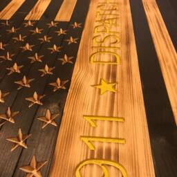 Dispatch/911 Operator Customizable Flag, Thin Yellow Line, Wood Burned Flag, Rustic Flag Sign, Charred Firefighter Wall Decor - thumbnail 3