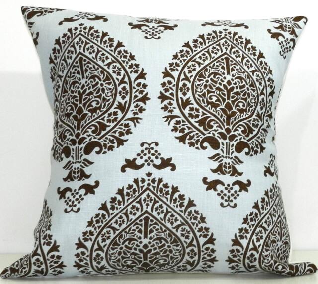 New 18x18 Inch Designer Handmade Pillow Case in Brown On Blue