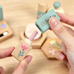 Personalized Wooden Makeup Toy Set, Custom Name Pretend Play Kit, Montessori Beauty Playset, Wooden Vanity Toys For Girls, Birthday Gift - thumbnail 3