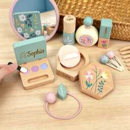 Personalized Wooden Makeup Toy Set, Custom Name Pretend Play Kit, Montessori Beauty Playset, Wooden Vanity Toys For Girls, Birthday Gift - thumbnail 2