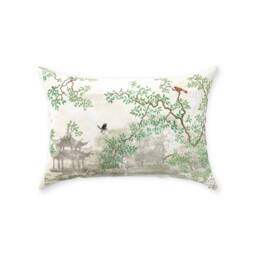 Chinoiserie Pillow Cover - Pure Cotton Twill Print Fabric Vintage Chinese Zen Garden Antique Bonsai Tree Birds Decorative Cushion - thumbnail 2