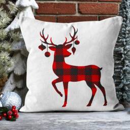 Winter Christmas Deer Pillow Cover/Deer Pattern Cover/Christmas Cushion Wreath & Glass Tree Cover - thumbnail 2