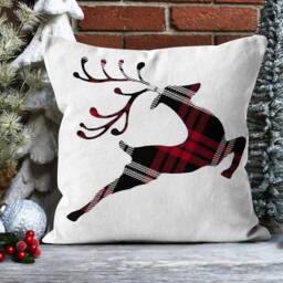 Winter Christmas Deer Pillow Cover/Deer Pattern Cover/Christmas Cushion Wreath & Glass Tree Cover - thumbnail 3