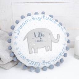 Personalised Cushion Newborn Baby Boy Gift Blue Elephant Dream Big Little One Customised Pillow Present Godson Grandson 30cm - thumbnail 1