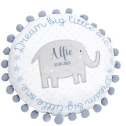Personalised Cushion Newborn Baby Boy Gift Blue Elephant Dream Big Little One Customised Pillow Present Godson Grandson 30cm - thumbnail 2