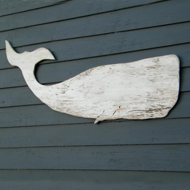 Whale White Moby Dick Supersized Wood Folk Art Sign Nautical Decor Wooden Cutout Outdoor Wall - image 1