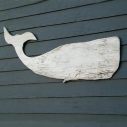 Whale White Moby Dick Supersized Wood Folk Art Sign Nautical Decor Wooden Cutout Outdoor Wall - thumbnail 1