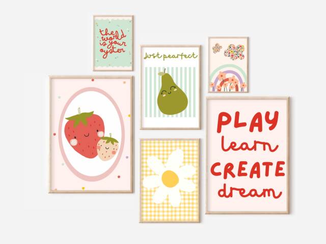 Set Of Bright, Colourful & Fun Gallery Wall Prints For A Girls Room, Playroom Or Nursery - Unframed - image 1