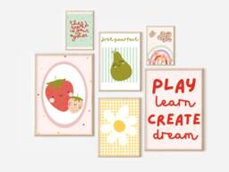 Set Of Bright, Colourful & Fun Gallery Wall Prints For A Girls Room, Playroom Or Nursery - Unframed - thumbnail 1