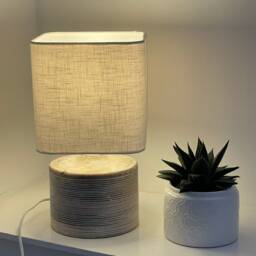 Cream Off White Textured 100% Linen Rounded Square Lampshade - thumbnail 4