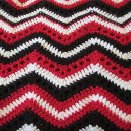 Handmade Crochet Chevron Afghan, Red Black White Throw Blanket - 4x6 - thumbnail 3