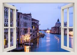 Venice Wall Decal, Grand Canal 3D Window Italy Sticker, Frame, View Home Mural