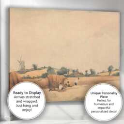 Rustic Harvest Field Windmill Countryside Watercolour Landscape Canvas Wall Art Print Decor Picture Ready To Hang - thumbnail 3
