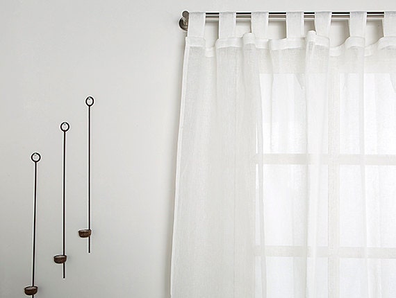 Linen Curtain-White Curtain -Linen Panels-Sheer - Width 67'' - 170cm X Custom Length - image 1