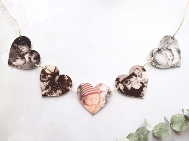 Personalised Photo Heart Bunting. Wooden Photo Hearts - image 1