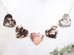Personalised Photo Heart Bunting. Wooden Photo Hearts - thumbnail 1