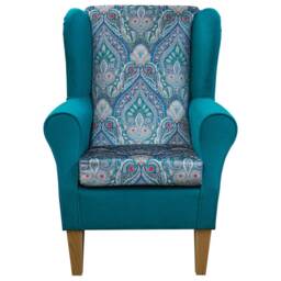 Medallion & Azure Velvet Handmade Wingback Armchair - Fireside Accent Upholstered Chair British Custom Made - thumbnail 2