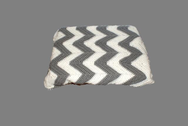 Gray Chevron Crochet Baby Blanket, Handmade Afghan - 36x36 - image 1