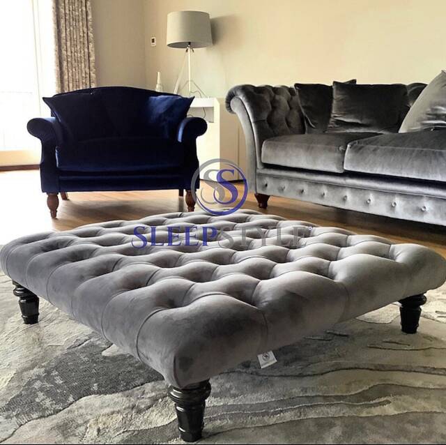 New Chesterfield Upholstered Footstool - Coffee Table Pouffe Available in Various Colors & Fabrics - image 1
