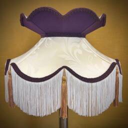 Handmade Victorian Lampshade Purple Floral Fabric With Cream Fringe - thumbnail 1