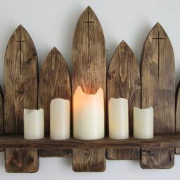64 cm Gothic Arch Floating Shelf Graveyard Style Tombstones Led Candle Holder With Carved Crucifix/Trinket Halloween Gift - thumbnail 3