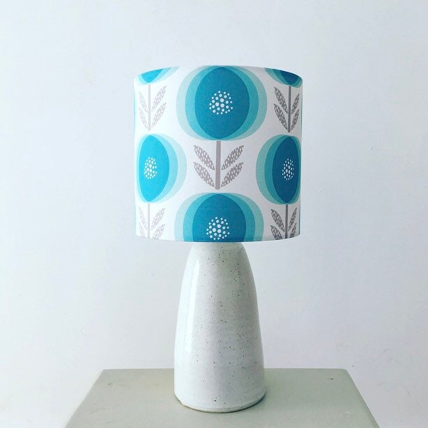 Lampshade, Lamp Shade, Teal Floral Lampshade, Flower Pattern, Flower, Scandi Bedside Lampshades - image 1