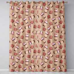 Cute Chocolate Milkshake Peach Background Sweet Drink Seamless Pattern Readymade Eyelet Ring Top Thermal 100% Blackout Curtains - thumbnail 2