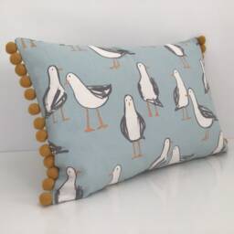 Seagull Cushion Bolster Cover Nautical Fabric With Pom Trim - thumbnail 4