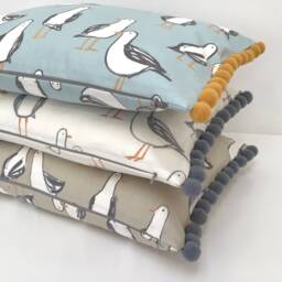Seagull Cushion Bolster Cover Nautical Fabric With Pom Trim - thumbnail 2