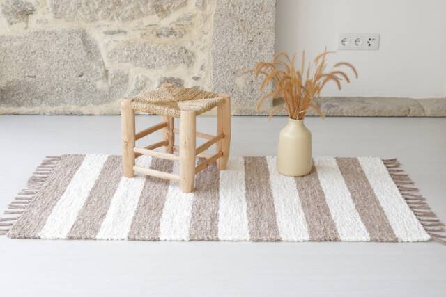 Medium Striped Camel Rug, Kitchen Bedroom Bohemian Brown Bedside Kids Bathroom Gestreifter Teppich - image 1
