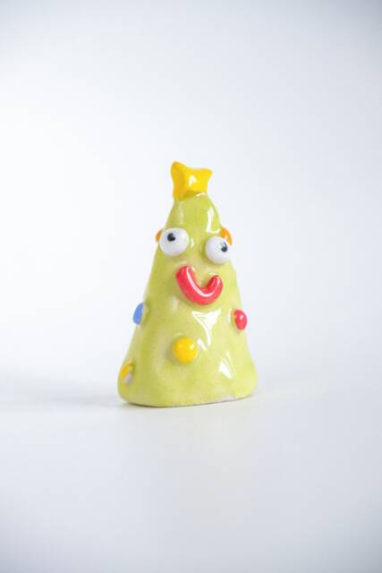 Handmade Silly Ceramic Christmas Tree Figurine Light Green Holiday Decor - image 1