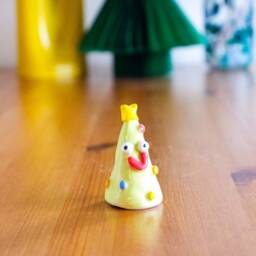 Handmade Silly Ceramic Christmas Tree Figurine Light Green Holiday Decor - thumbnail 3