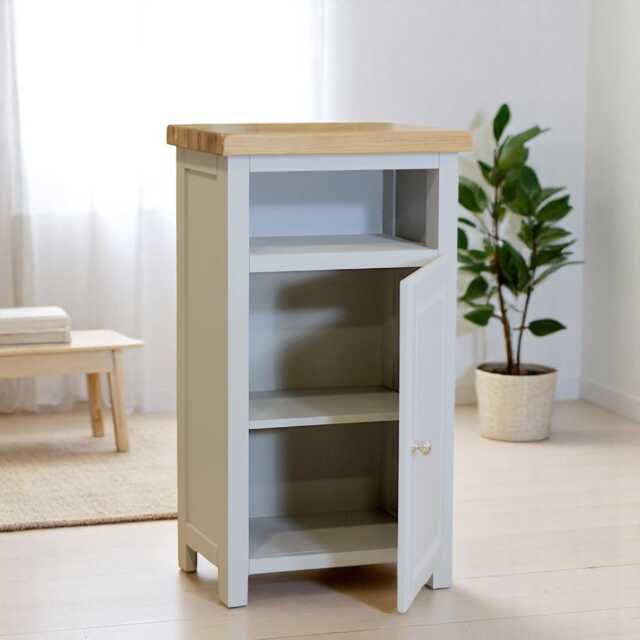 Painted Slim Hallway Cabinet Oak Top, Assembled - image 1