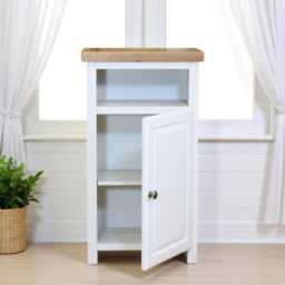 Painted Slim Hallway Cabinet Oak Top, Assembled - thumbnail 4