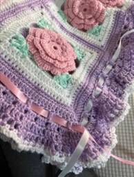 Crochet Rose Blanket Pink, Lavender Baby Girl Afghan With Ribbon
