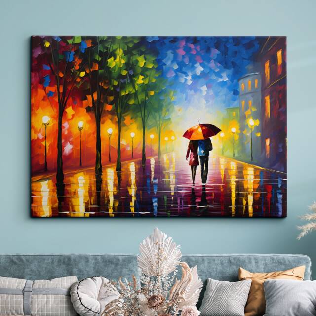 Romance Couple Walking Starry Night Van Gogh Oil Painting Wall Art Framed Canvas Poster Print Home Kitchen Office Room Decor Gift For Love - image 1