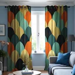 Retro Leaf Print Curtains, Colorful Geometric Drapes, Modern Boho Window Treatments, Living Room & Kitchen Custom Curtain Panels
