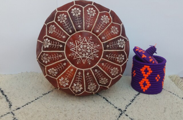 Moroccan Leather Pouf, Sttuning Moroccan Pouf, Moroccan Ottoman Pouf Foostool Poufmoroccan Leatherpouf - image 1