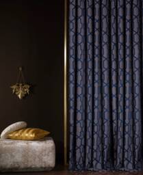 Luxury Turkish Royal Blue Jacquard Curtains Elegant Geometric Drapes - thumbnail 1