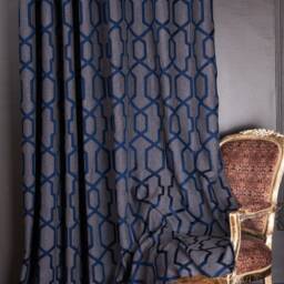 Luxury Turkish Royal Blue Jacquard Curtains Elegant Geometric Drapes - thumbnail 4