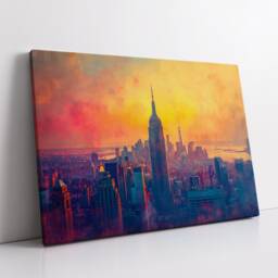 New York City Skyline Sunset America Landmark Oil Painting Style Wall Art Framed Calming Canvas Poster Print Home/Office Room Decor Gifts - thumbnail 2