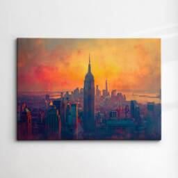 New York City Skyline Sunset America Landmark Oil Painting Style Wall Art Framed Calming Canvas Poster Print Home/Office Room Decor Gifts - thumbnail 3
