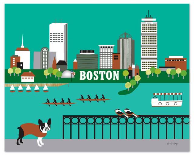 Boston Art Print Skyline, Artwork, Terrier Print, Nursery Art, Wall Art, Map, Ma - Style E8-O-Bos - image 1