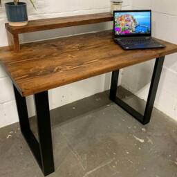 Rustic Computer Desk Reclaimed Wood With Shelf, Black Industrial Legs - thumbnail 3