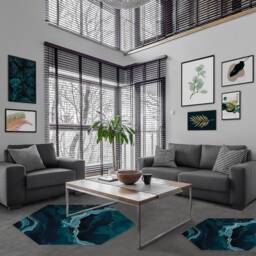Blue Marble Gold Imitation #1 - Hexagon Mat Indigo, Sky Blue, Granite, Bohemian, Living Room Mat, Tile PVC Raw Rug, Botanical Carpet - thumbnail 3