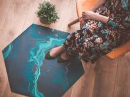 Blue Marble Gold Imitation #1 - Hexagon Mat Indigo, Sky Blue, Granite, Bohemian, Living Room Mat, Tile PVC Raw Rug, Botanical Carpet - thumbnail 1