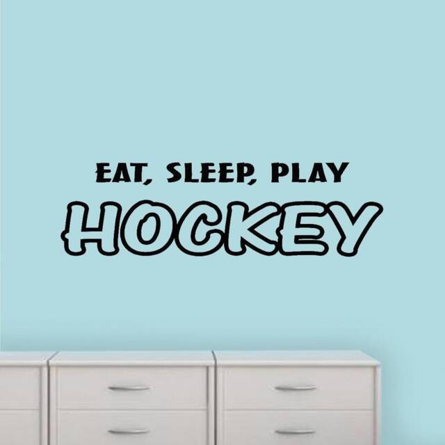Eat Sleep Play Hockey Wall Decal Sports Quote Saying Athletics Boys Room Decor Mural Stickers Sayings - Vwaq