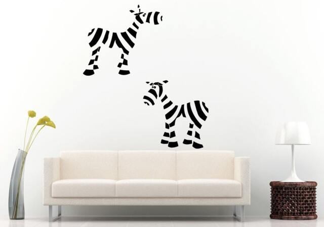 Two Baby Kids Children Toddler Funny Cartoon Animal Horse African Zebras Wall Decal Vinyl Sticker Mural Room Decor L1202 - image 1