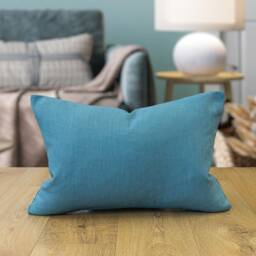 100% Linen Boudoir Cushion Cover. Plain Teal Blue Cover - Perfect For Modern & Minimalistic Styles. 17x12