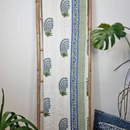 Kantha Stitch Patchwork Pure Cotton Reversible Bed Sofa Kids Room Throw Single Twin Dohar Floral Elegant Pastel White Green Blue Stripe - thumbnail 3